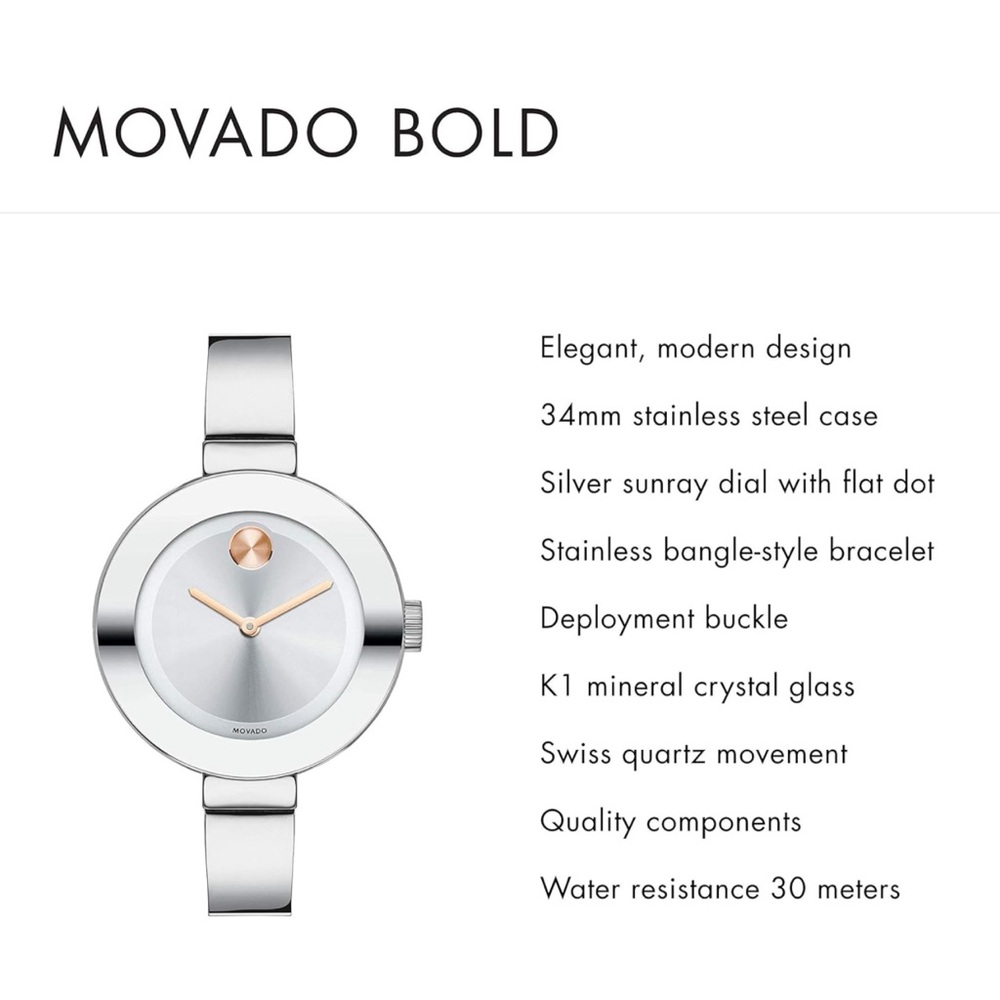 Movado Bold Silver and Rose Gold Watch ( NO BOX ) New Battery - Picture 8 of 12